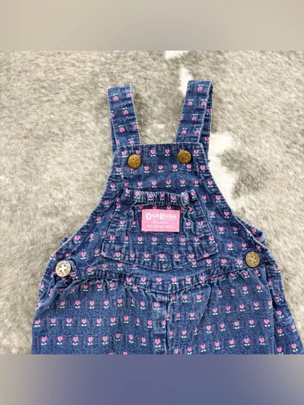 Vintage Union Made OshKosh B'gosh Pink Floral Blue Denim Overalls 12M